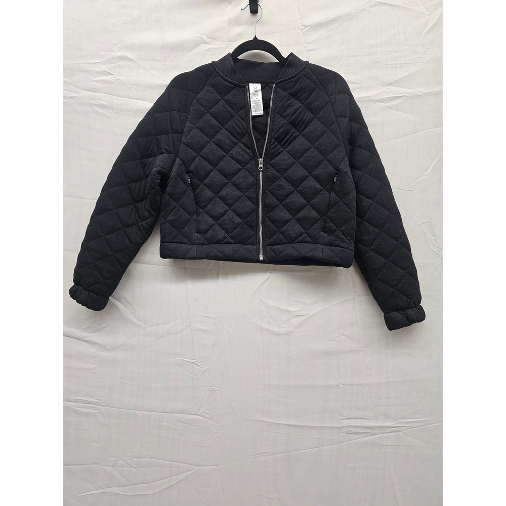 Members Mark Womens Black Quilted Bomber Jacket Full Zip Cropped Small